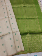 Cream Raw Silk Saree With Parrot Green Pallu - MIRASILKS Cream Raw Silk Saree With Parrot Green Pallu